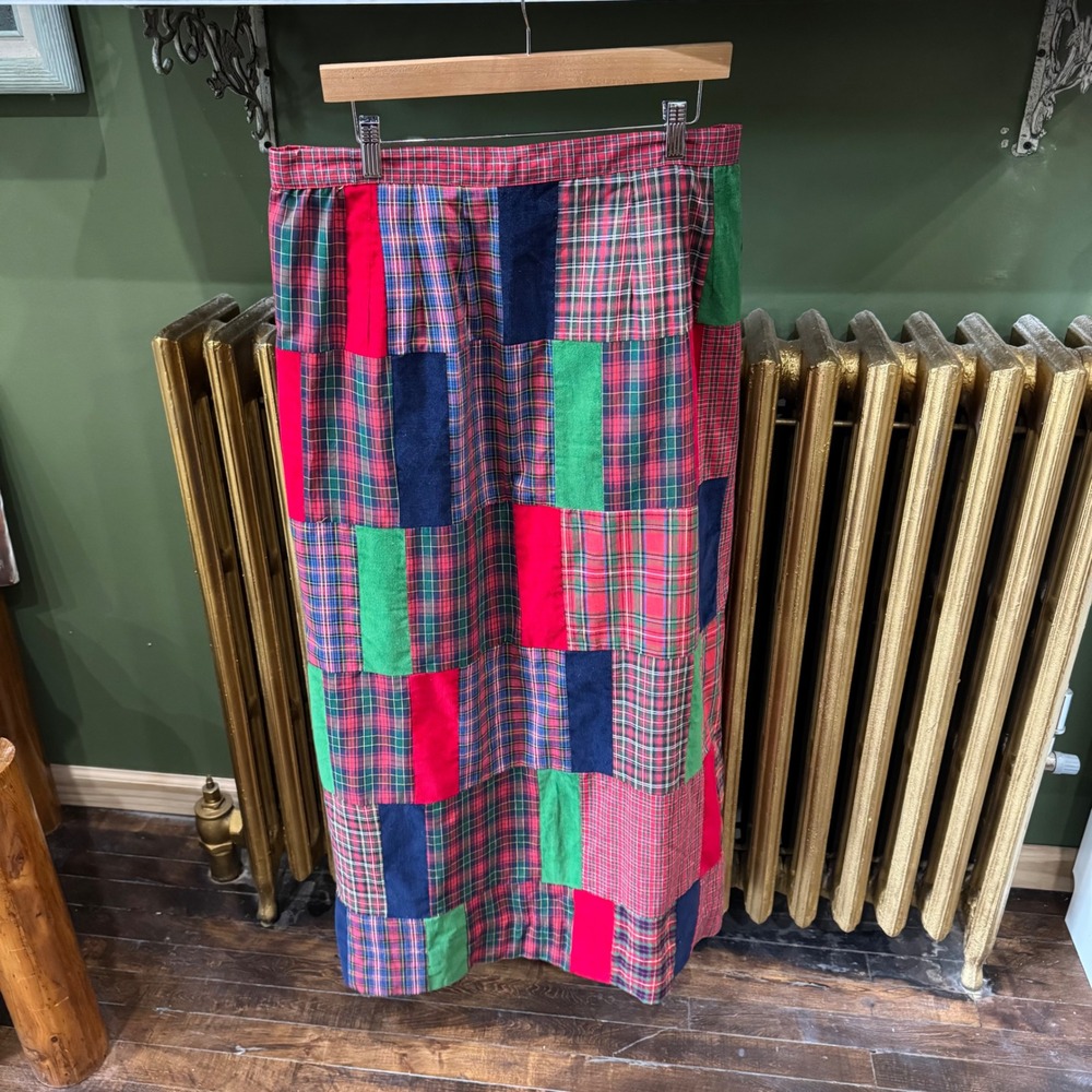 Handmade Vintage Patchwork Plaid Maxi Skirt – Cottagecore Folk Style 34 in waist